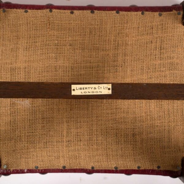 Arts & Crafts Liberty of London Labeled Oak & Leather Stool - Image 3
