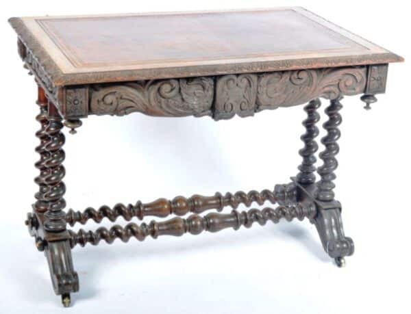 Antique Baroque Oak Carved Leather Desk Table, c 1830 barrister Miscellaneous 3