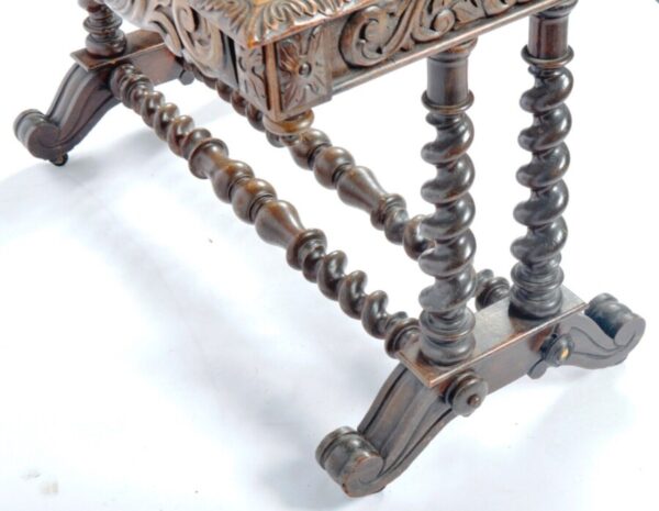 Antique Baroque Oak Carved Leather Desk Table, c 1830 - Image 7