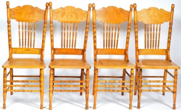 Antique Set 12 Cane American Larkin Pressback Kitchen Dining Chairs, c 1900 - Image 2