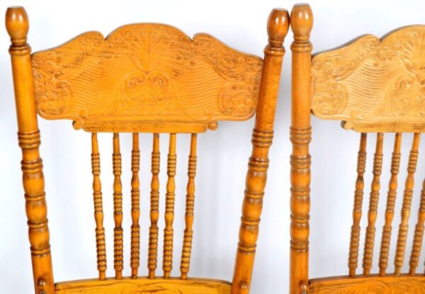Antique Set 12 Cane American Larkin Pressback Kitchen Dining Chairs, c 1900 - Image 4