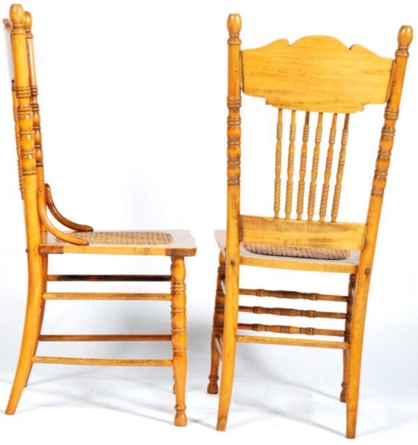 Antique Set 12 Cane American Larkin Pressback Kitchen Dining Chairs, c 1900 - Image 5