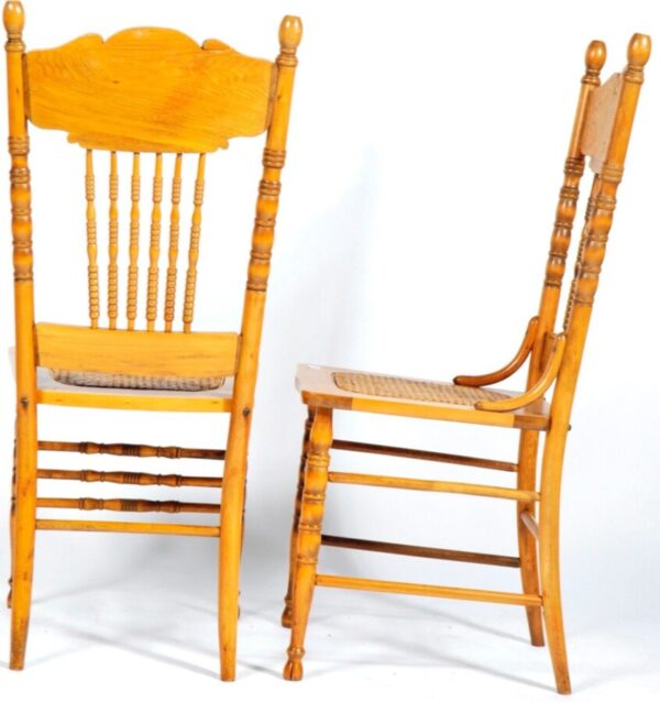 Antique Set 12 Cane American Larkin Pressback Kitchen Dining Chairs, c 1900 - Image 6