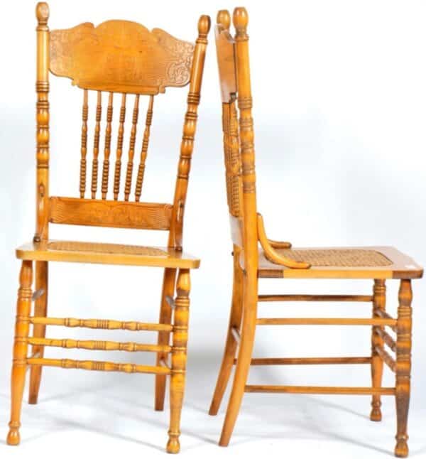 Antique Set 12 Cane American Larkin Pressback Kitchen Dining Chairs, c 1900 - Image 7