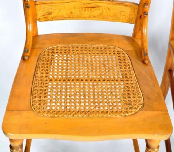 Antique Set 12 Cane American Larkin Pressback Kitchen Dining Chairs, c 1900 - Image 8