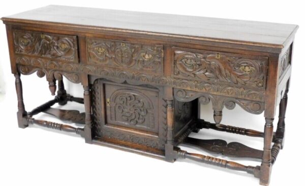 Antique English Oak Sideboard Base, Carved Rococo, circa 1860