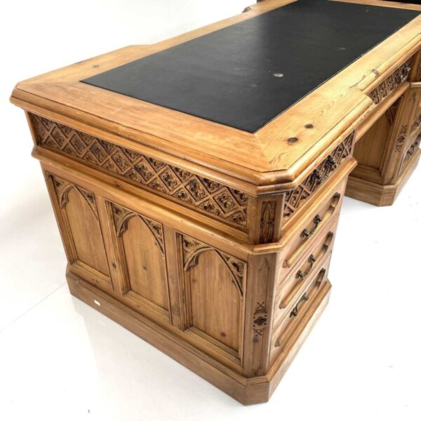 Vintage Gothic Arts & Crafts Style Pine Pedestal Desk arts Miscellaneous 4