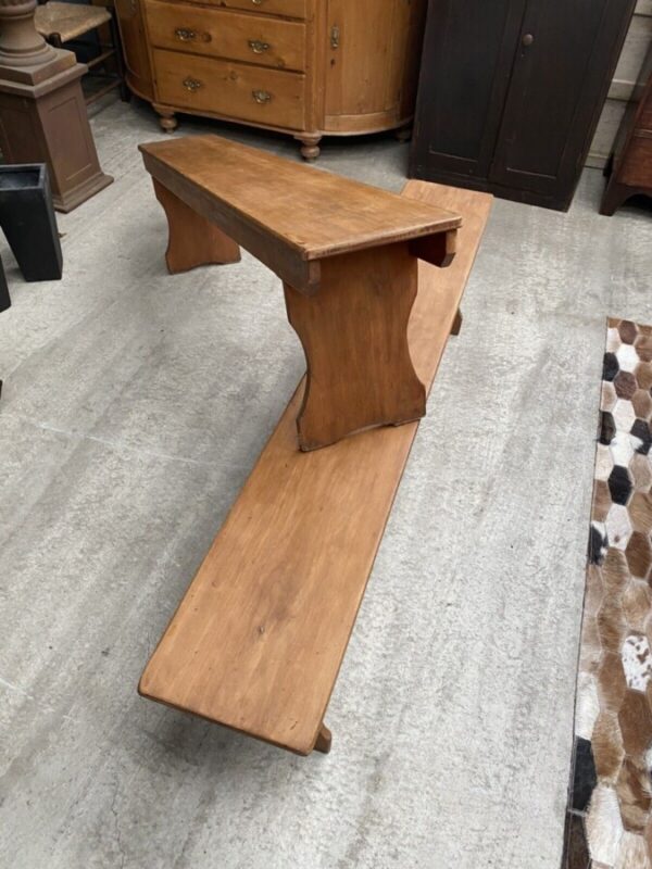 Vintage Pair Pine Benches Pews Rectangular L183 - Image 8