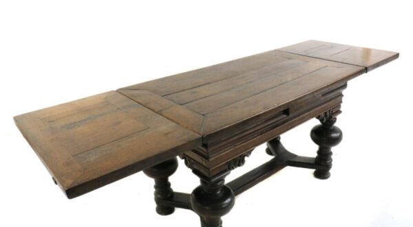 Antique Dutch Baroque Oak Draw Leaf Dining Table, c 1780 - Image 4