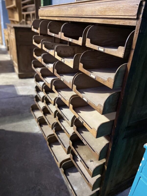 Antique English Pine & Oak Shop Haberdashery Bank of 32 Drawers, c1920 - Image 10