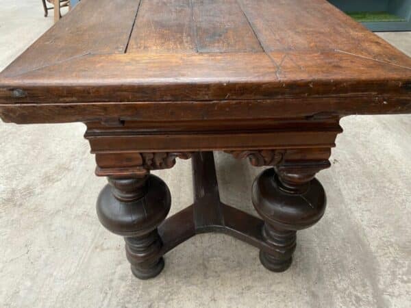 Antique Dutch Baroque Oak Draw Leaf Dining Table, c 1780 - Image 13