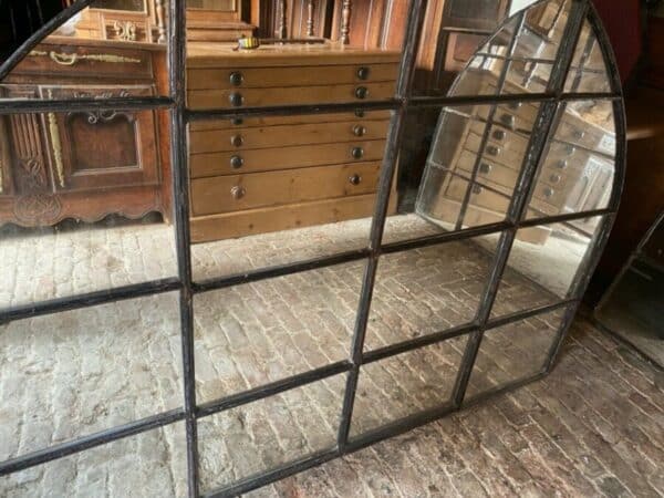Antique French Industrial Large Cast Iron Mirror Window, c 1900