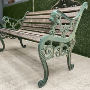 Vintage French Cast Iron & Pine Garden Bench bench Miscellaneous
