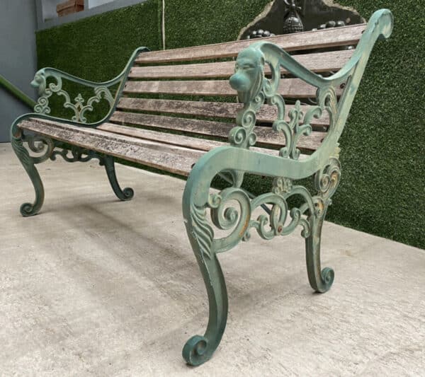 Vintage French Cast Iron & Pine Garden Bench