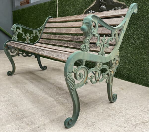 Vintage French Cast Iron & Pine Garden Bench bench Miscellaneous 3