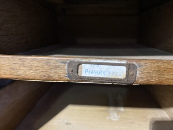 Antique English Pine & Oak Shop Haberdashery Bank of 32 Drawers, c1920 - Image 3