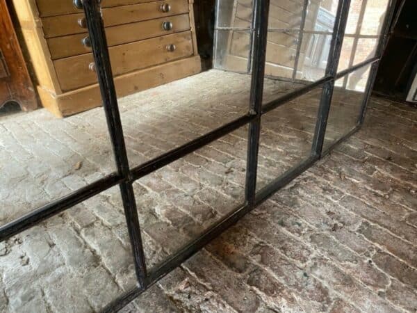 Antique French Industrial Large Cast Iron Mirror Window, c 1900 - Image 8