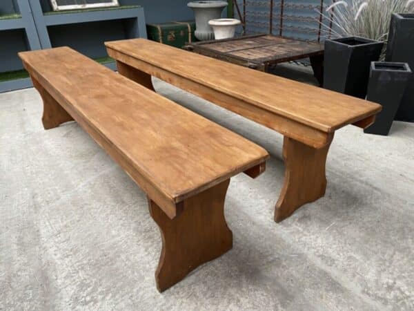 Vintage Pair Pine Benches Pews Rectangular L183 - Image 2