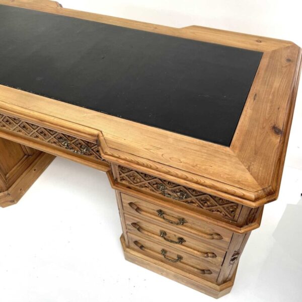 Vintage Gothic Arts & Crafts Style Pine Pedestal Desk - Image 4