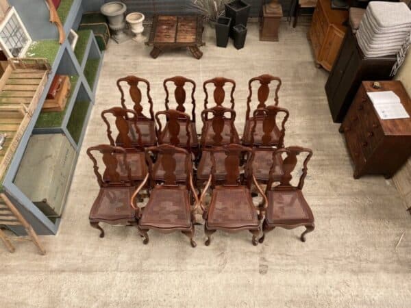 Vintage Set 12 Twelve Queen Anne Mahogany Dining Cane Seated Chairs chair Miscellaneous 4