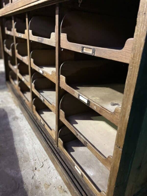 Antique English Pine & Oak Shop Haberdashery Bank of 32 Drawers, c1920 - Image 9