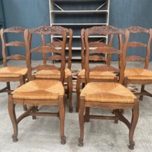 Antique Set 6 Six French Rush Seated Beech “Van Gogh” Dining Chairs, c1920 chair Miscellaneous 3