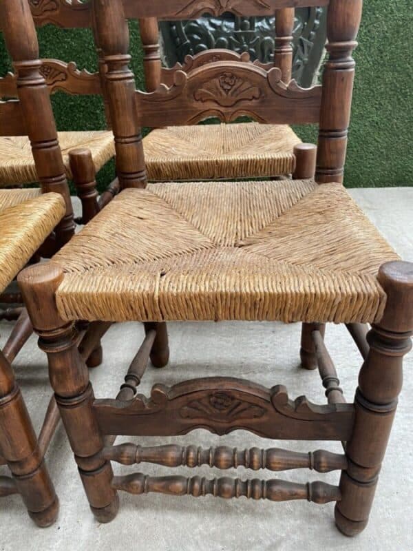 Vintage Set of Six 6 Fruitwood & Rush Seated Heraldic Dining Chairs chair Miscellaneous 7