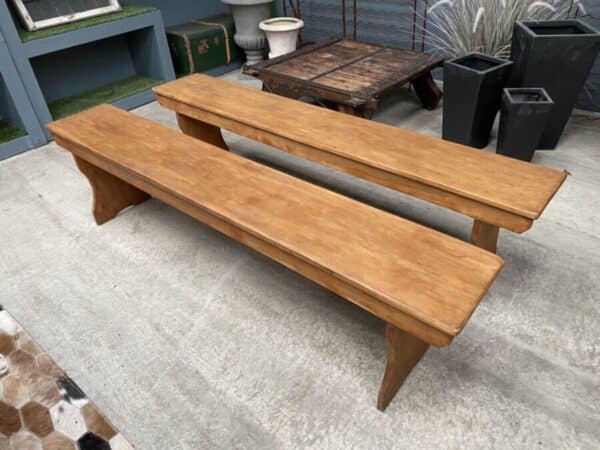 Vintage Pair Pine Benches Pews Rectangular L183