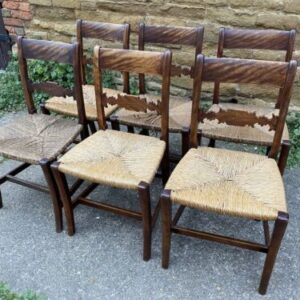 Antique Set of Six English Country Walnut & Rush Seated Dining Chairs, c1830 Antique Miscellaneous