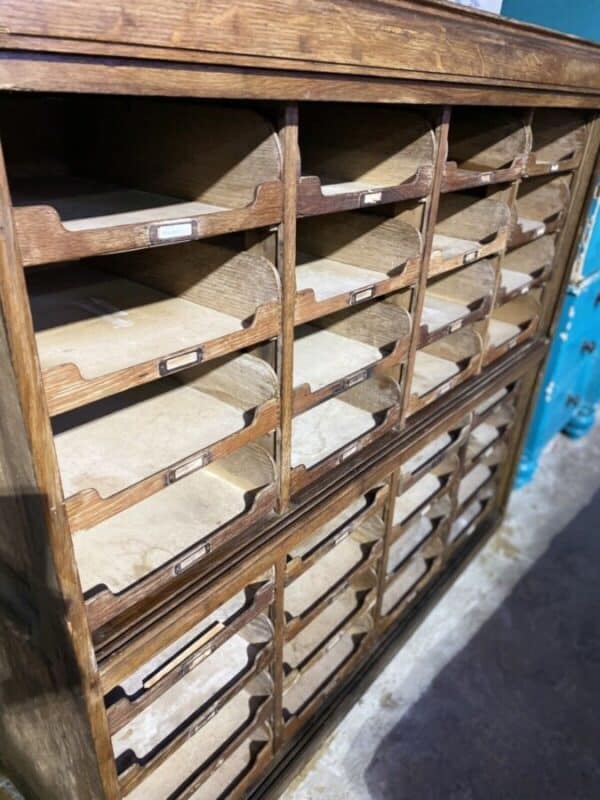 Antique English Pine & Oak Shop Haberdashery Bank of 32 Drawers, c1920 - Image 4