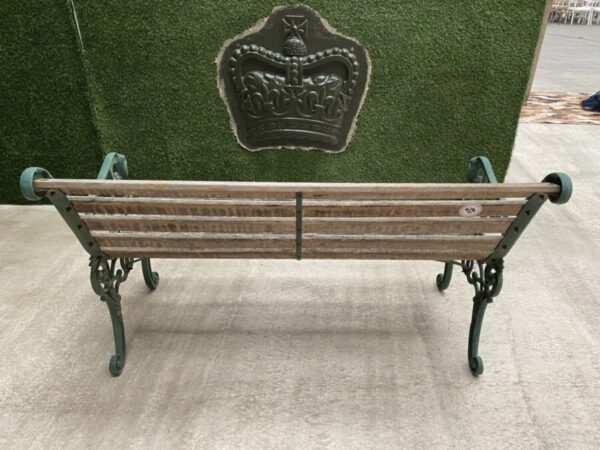 Vintage French Cast Iron & Pine Garden Bench bench Miscellaneous 9