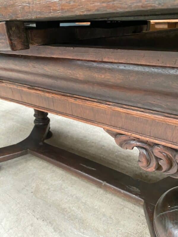 Antique Dutch Baroque Oak Draw Leaf Dining Table, c 1780 - Image 10