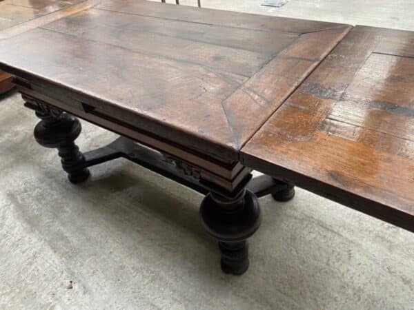 Antique Dutch Baroque Oak Draw Leaf Dining Table, c 1780 - Image 8