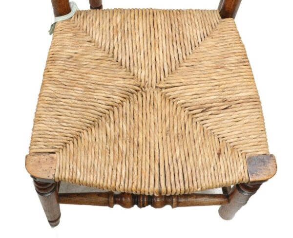 Set Seven 7 Antique French Oak & Walnut Rush Seated Dining Chairs, c 1860 - Image 3