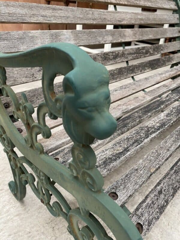 Vintage French Cast Iron & Pine Garden Bench bench Miscellaneous 11
