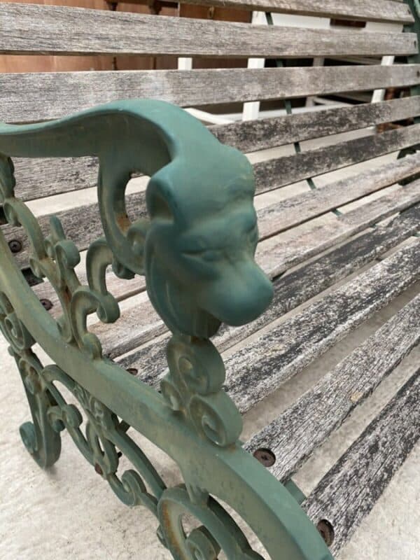 Vintage French Cast Iron & Pine Garden Bench - Image 9