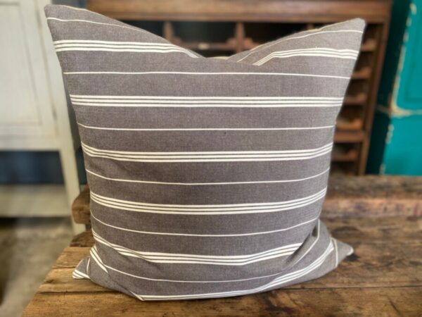 Large Chocolate Ticking Stripe Herringbone Cushion