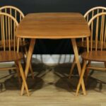 Antique Vintage Ercol Elm & Beech Windsor Dining Table & Four 4 Chairs, c 1960 chair Miscellaneous