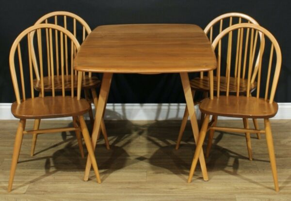 Antique Vintage Ercol Elm & Beech Windsor Dining Table & Four 4 Chairs, c 1960