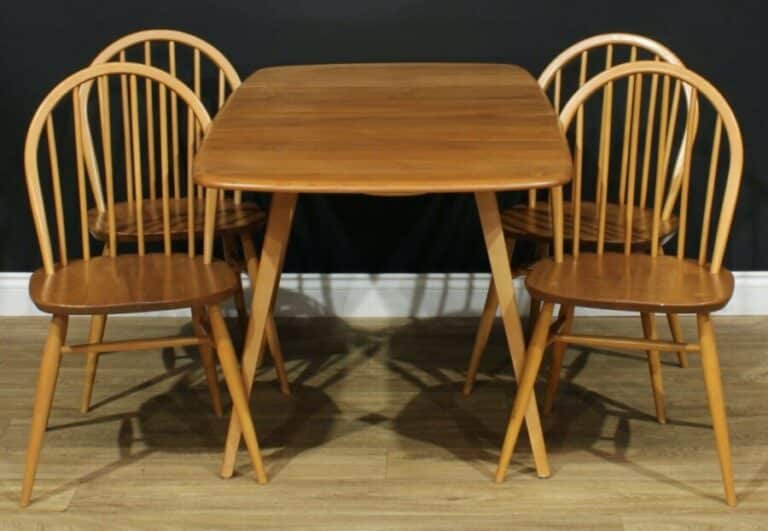 Antique Vintage Ercol Elm & Beech Windsor Dining Table & Four 4 Chairs, c 1960
