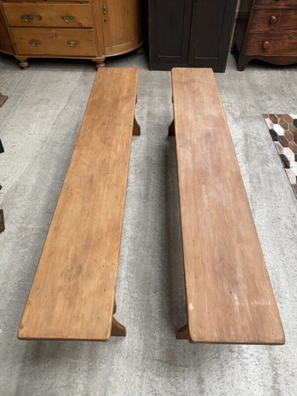 Vintage Pair Pine Benches Pews Rectangular L183 - Image 3