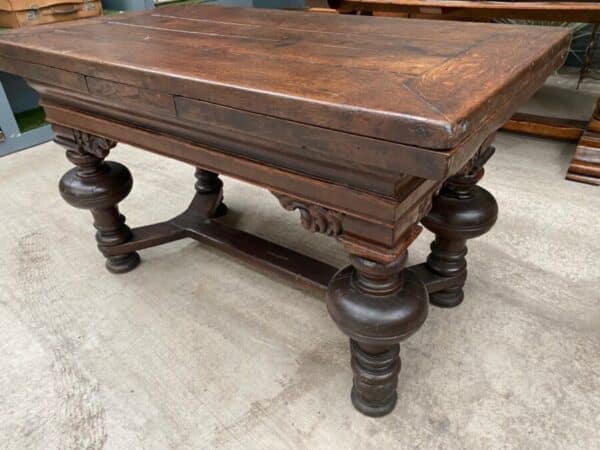 Antique Dutch Baroque Oak Draw Leaf Dining Table, c 1780 - Image 12