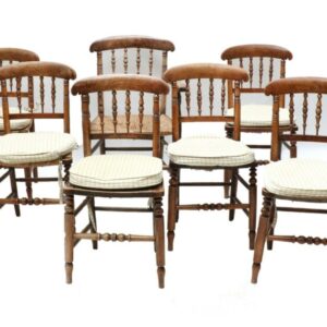 Set Seven 7 Antique French Oak & Walnut Rush Seated Dining Chairs, c 1860 Antique Miscellaneous