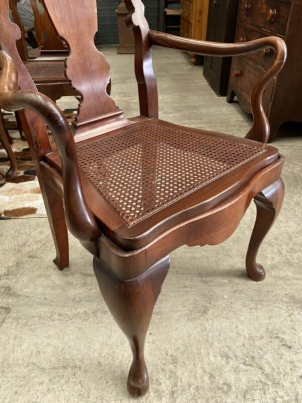 Vintage Set 12 Twelve Queen Anne Mahogany Dining Cane Seated Chairs - Image 12