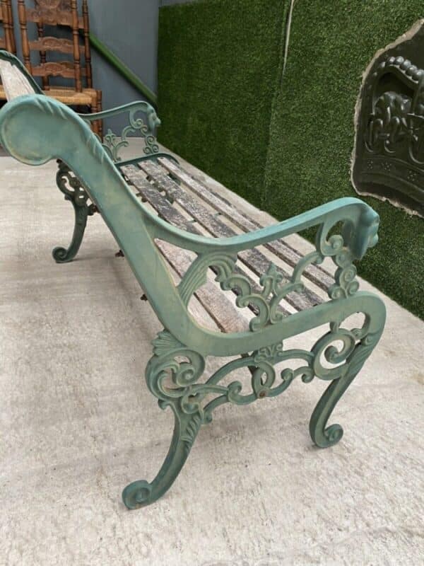 Vintage French Cast Iron & Pine Garden Bench bench Miscellaneous 10