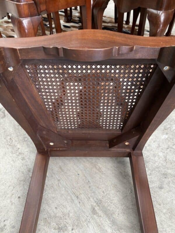 Vintage Set 12 Twelve Queen Anne Mahogany Dining Cane Seated Chairs - Image 8