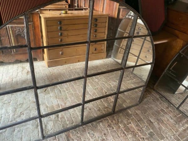 Antique French Industrial Large Cast Iron Mirror Window, c 1900 - Image 7