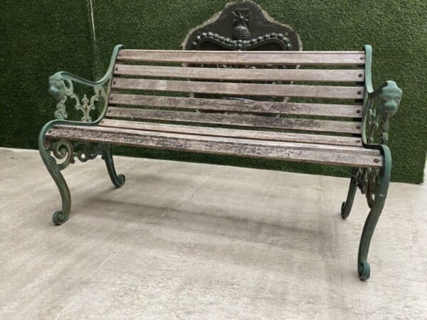 Vintage French Cast Iron & Pine Garden Bench bench Miscellaneous 4