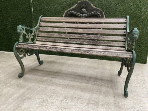 Vintage French Cast Iron & Pine Garden Bench - Image 2