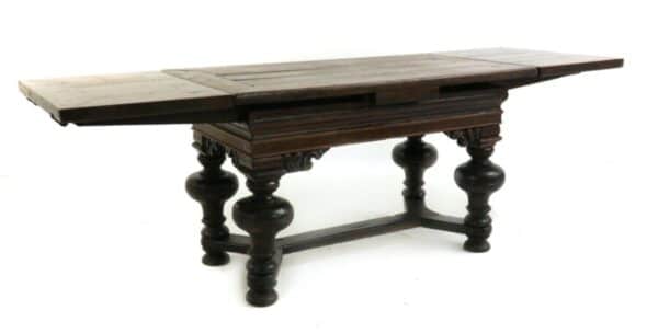 Antique Dutch Baroque Oak Draw Leaf Dining Table, c 1780 - Image 3